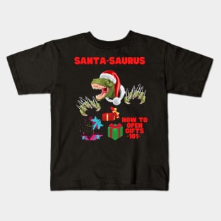 Santa Saurus, How To Open Gifts 101, Tree Rex, Tree Rex Christmas, Dinosaur Christmas, Christmas Dinosaur, Dinosaur Lover, Dinosaur Gift Idea, T Rex Christmas, Kids T-Shirt